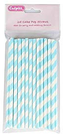 Culpitt Blue Candy Striped Paper Cake Pop Straws, Paper Straws, Lollipop Sticks - Pack Of 25