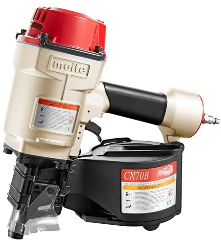 meite CN70B Coil Nail Gun, Professional Industrial Pneumatic Coil Siding Nailer for Pallets, Framing and Wood Case - Air Coil Nailer Compatible with Type Flat Top 45-70 mm Length Coil Nails