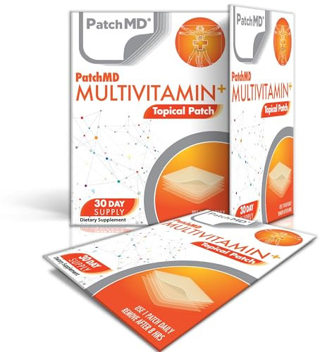 PatchMD Multivitamin Plus™ 30 Daily Topical Patches. 100% Natural. Hypoallergenic & Filler Free. High Absorption More bioavailable. Suitable for Sensitive stomachs & bariatric.