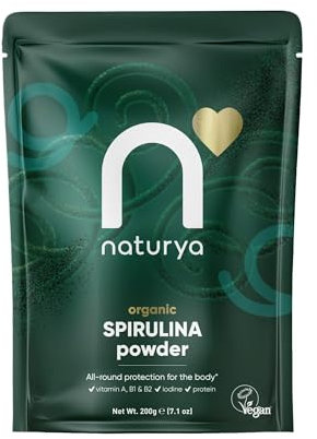 Naturya Organic Spirulina Powder 200g - Superfood Supplement for Energy, Immunity, & Detox – 100% Natural, Nutrient-Rich with High Protein & Iron, Non-GMO, Vegan-Friendly - Resealable Pack