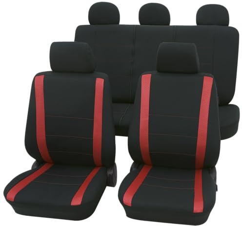 PETEX Auto Sitzbezüge Universal Komplett Set 11-teilig - Samoa rot, Eco Class mit SAB 1 Vario