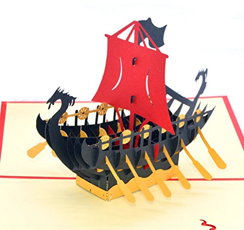 Medigy 3D-Pop-Up-Grußkarten, blanko, für die meisten Anlässe (Drachenboot) (schwarz)