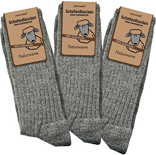 normani 3 Paar Schafwollsocken - Socken aus 100% Schafwolle - naturwarme Wintersocken für Damen und Herren Größe 43/46