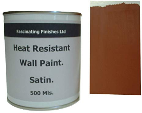 1 x 500ml Satin Brick Red Heat Resistant Wall Paint. Wood Burner Stove Alcove. Brick, Concrete, Plaster, Cement Board, Rendering, Metal, Timber etc.