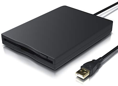 CSL - Lettore Floppy Esterno USB FDD 1,44MB 3,5 Pollice - PC e Mac - Slimline Floppy Disk Drive Esterna - Portatile - Plug e Play - Nero - Compatibile con Windows 10