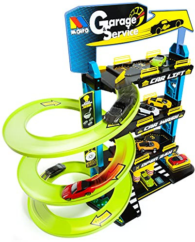 MOLTO | Parcheggio per bambini a 4 piani con accessori, parcheggio per auto giocattolo, pista per auto giocattolo, giocattoli per bambini + 3 anni, garage auto