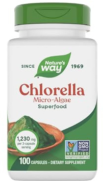 Nature's Way Chlorella Micro-Algae, Superfood, Supports Antioxidant Pathways*, 1,230 mg per 3-Capsule Serving, Vegetarian, Non-GMO Project Verified, 100 Capsules (Packaging May Vary)