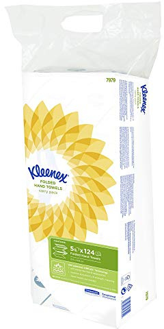 Kleenex Ultra Handtücher mit Interfold-Faltung 7979 – 1 Packung mit je 124 weißen, 2-lagigen Tüchern (insges. 620 Stück)