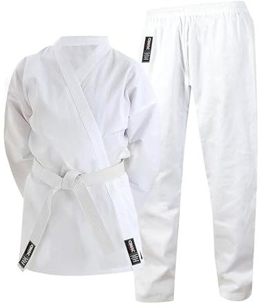 Cimac Karate Gi - White - 7oz Karate Suit | Student Training & Sparring Uniform, Elasticated Waistband, Lightweight Polycotton, Comes with a Belt