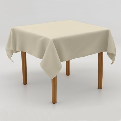 Creme Tischdecke 130×130 cm – Pflegeleichtes Uni Tischtuch Creme Polyester, Einfarbig, Bügelfrei, Handgefertigt, Formstabil, Tischwäsche Modern für Hotel, Restaurant & Zuhause