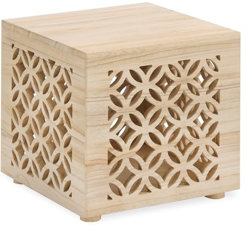 Homestyle4u Beistelltisch Holz Würfel Hocker 40x40x40 cm Natur | Orientalisches Schnitzdekor, sichtbare Holzmaserung – als Nachttisch, Sofatisch oder Sitzhocker nutzbar