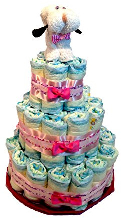 Tarta de pañales perrito toalla blanco (Talla 2 (3-6 kg)) by MomentosGourmet Añade tu dedicatoria personalizada. Regalo para bebé muy práctico. Cesta Canastilla recién nacido. Diaper Cake