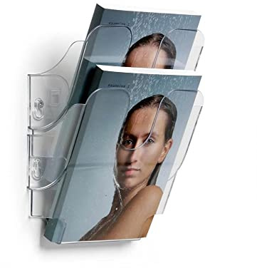 Durable Prospektspenderset FlexiPlus 2 A5, 1 Set, transparent, 1709013400 | Wandprospekthalter Set für Flyer und Infos, Fülltiefe 23 mm, Maße 180 x 250 x 105 mm, robustes Polystyrol