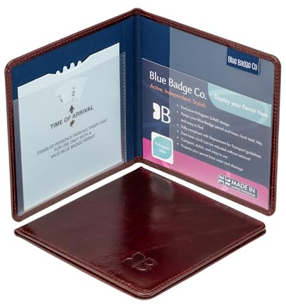 Blue Badge Co - Cartera de piel italiana para permiso de aparcamiento para discapacitados, diseño seguro con holograma, reloj temporizador incluido, se adapta a la nueva insignia