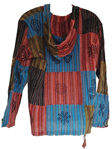 Terrapin Trading Fair Trade herr Nepal Hippy Patchwork Trippy bomullshuvtröja/skjorta, Nulticooured, XXL