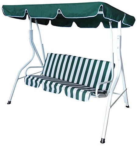 DEGAMO Hollywoodschaukel Florida 3-sitzer, Gestell Weiss, Bezüge grün/Weiss gestreift, extra stabile Ausführung, Outdoor