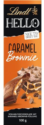 Lindt Schokolade HELLO Caramel Brownie | 100 g Tafel | Vollmilch-Schokolade mit Karamell-Brownie-Füllung | Schokoladentafel | Schokoladengeschenk