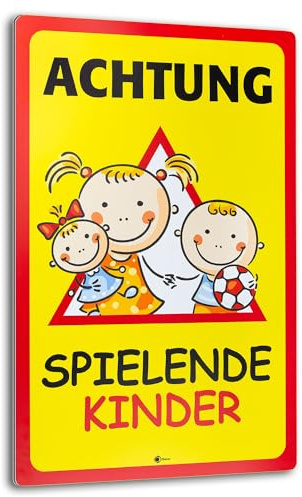 iSecur Achtung spielende Kinder Warnschild 30 x 40 cm Aluverbund - hin404 | Autofahrer-Hinweis für Straße Einfahrt Hof Spielplatz und Wohngebiet, Alu-Verbund 3 mm, UV-wetterfest, stabil, langlebig