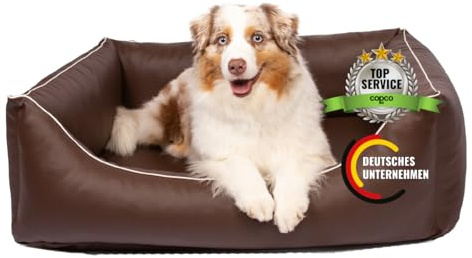 CopcoPet Hundebett Grosse Hunde – Waschbares Hundekissen 【Wendebett】 Hundekorb aus Kunstleder - Formstabiles Hundesofa - Hundekörbchen mit erhöhten Rand, Dog Bed Braun 125 x 100 cm