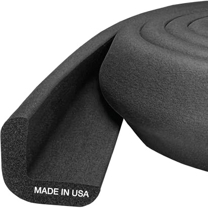 KidKusion Baby Proof Edge Cushion Protector | Made in USA | Foam Rubber Furniture and Fireplace Edge Guard Bumper | Black | 12 Ft | Tape Included