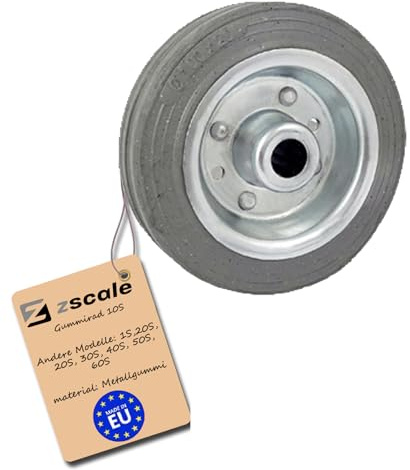 Zscale Gummirad Ø100 mm mit Vollgummireifen, Bohrung 12 mm – robustes Industrierad für Transportwagen 10S (1 Stück, Grau)