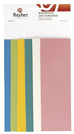 RAYHER HOBBY Rayher 3102400 dekorativt vax pastelltoner, set med 6 dekorativa vaxplattor, blandade färger, 20 x 6,5 cm, vax för att dekorera ljus, ljusvax, vaxfolie
