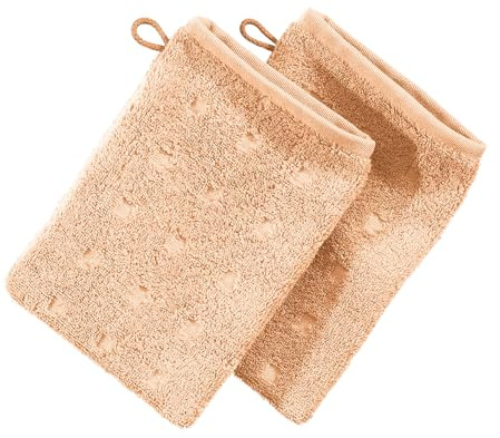 Möve Waschhandschuh Quadretti 2er-Pack Walk-Frottier Sand-apricot Größe 15x20 cm