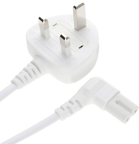 kenable Power Cord UK Plug to Right Angle Figure 8 Lead Cable C7 Mains 3A Fused 0.5m White
