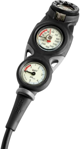 MARES Mission 3 Analog Console - Compact Durable Scuba Diving Triple Console with Pressure Gauge, Analog Depth Gauge & Compass, US