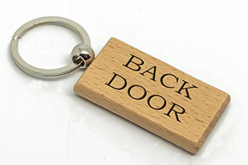 County Engraving BACK DOOR Rectangular Wooden Keyring