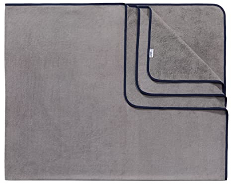 Sowel® Strandtuch XXL, 200x160 cm, Partner und Familien Badetuch, Groß, 100% Bio-Baumwolle, Flauschig, Frottee, Velours, Damen und Herren, Grau/Navy
