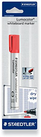 Staedtler 351-2 BKDA Whiteboard-Marker Lumocolor (Rundspitze ca. 2mm Linienbreite, Made in Germany, trocken und rückstandsfrei abwischbar von Whiteboards) rot