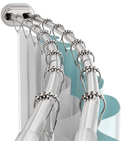 Zenna Home Double Curved Shower Curtain Rod, No Drill, 50-72 Inch Adjustable Tension Curved Shower Rod for Bathroom, Rustproof Double Rod, Non-Slip, Adds Room in Shower, Satin Nickel