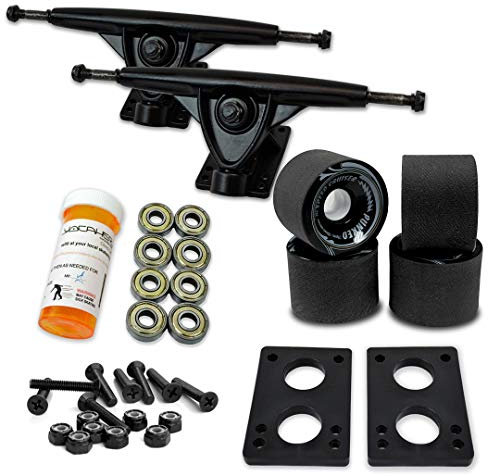 Yocaher Longboard Skateboard Trucks Wheels Combo Set 71 mm Räder + 180 mm Heavy Duty Aluminium Black Trucks, Bearing, Riser Pad and Skateboard Longboard Cruiser Hardware