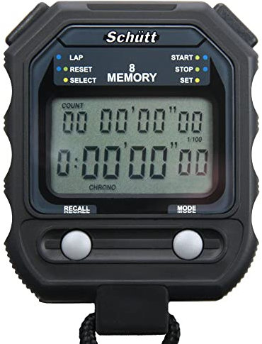 Schütt Stoppuhr PC-71 | Zweizeiliges Display | 8 Memory | Timer & Pacer | Druckpunktmechanik | Stoß- und Wasserfest | Sport | Profi & Trainer