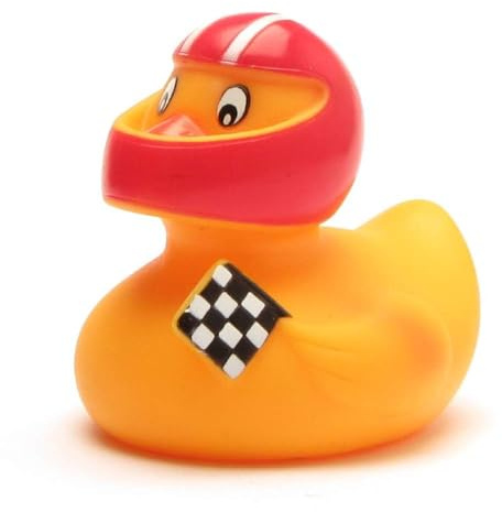 Duckshop I Badeente Rennfahrer I Quietscheente I L: 8,5 cm I Quietscheentchen I Geschenk für Motorsport-Fans I Präsent Sammler