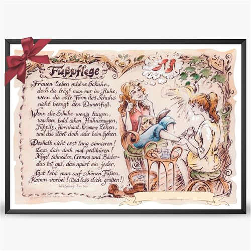 Die Staffelei Geschenk Fußpflege A4 (29,7cm x 21cm) mit Wunschtext | Witziges Gedicht mit liebevoller Zeichnung auf hochwertigem Papier/besondere Geschenkidee