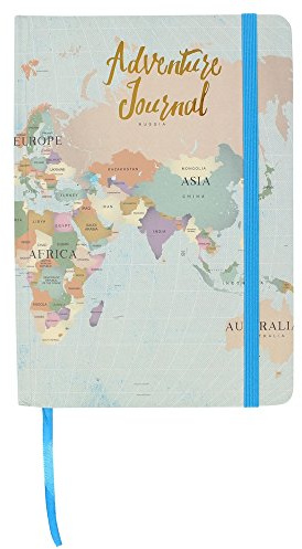 Karte der Welt Urlaub/Adventure/Travel Journal/Tagebuch/Notizbuch - A5 Größe - linierte Seiten - Gold eingefasst