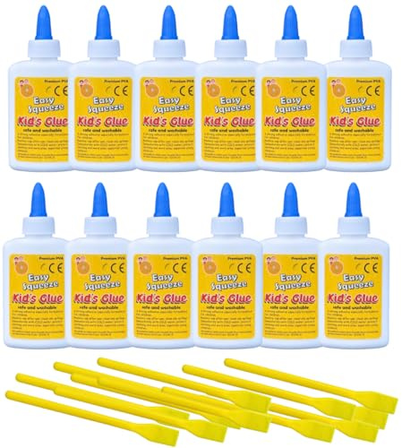 PVA Glue for Crafting and Slime – Craft Glue for Kids, Washable White School Adhesive with 12 Spreaders – 12 x 50ml Bottles – Kids B Crafty