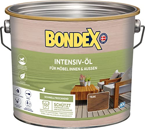 Bondex 381183 Intensiv-Öl teak 2,5 L für 55 m²Holzöl, Holzpflegeöl, Terrassenöl mit UV-Schutz & Anti-Rutsch-Effekt, Wasserbasiert