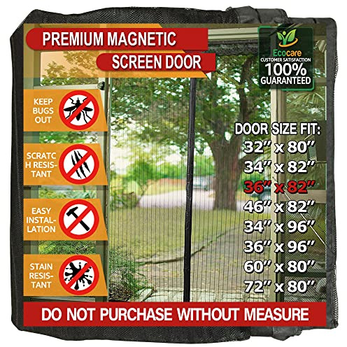 TheFitLife Magnetic Fly Screen Door, Heavy Duty Mesh Curtain, Hands Free | 100x210cm - Fits Doors up to 91x208cm Max, Black, with Full Frame Hook & Loop Powerful Magnets, Pet & Kid Friendly