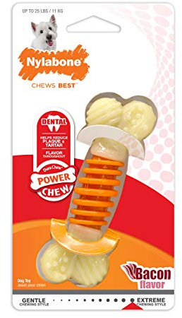 Nylabone Extreme Tough Pro Action Dog Chew Toy, Cleans Teeth, Bacon Flavour, Small, for Dogs Up to 11 kg