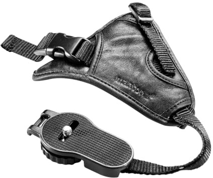 Mantona First Class Leder-Handschlaufe / Handgriff (mit Klickverschluss), Schwarz, 43g