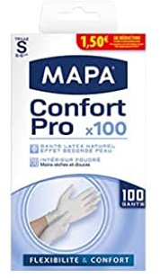 MAPA - Confort Pro - Gants Fins Ménagers en Latex – Recyclables avec TerraCycle - Flexibilité et Confort maximal - 1 boîte de 100 gants - Taille S
