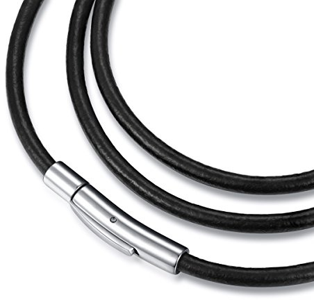 Jonline24h Mens Black Leather Cord Necklace Rope Chain with Stainless Steel Clasp 3mm 16-30 inch(16)