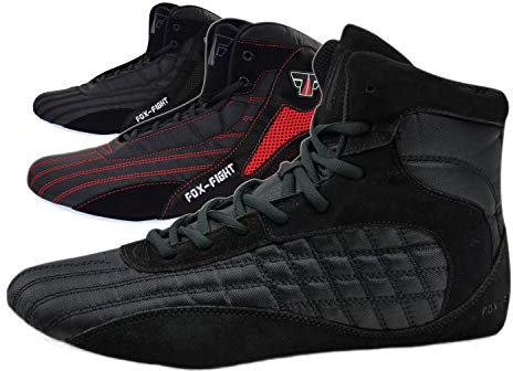 FOX-FIGHT Kampfsport Schuhe | für Damen und Herren | Atmungsaktiv Flexibel | Wildleder | Ringerschuhe | Athletik Fitnesschuhe Bodybuilding | 39 / schwarz