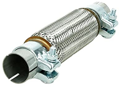 ECD Germany Tubo Flessibile di Scarico Marmitta 45 x 200 mm Flex in Acciaio Inox Rinforzato Universale Sistema Impianto Gas Scarico Saldatura con 2 morsetti fascette per Auto