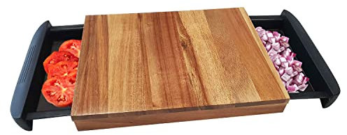 Bergner Natural | Tabla de Cortar para Cocina | Fabricada en Madera de Acacia | Con Cajones Extraíbles para los Desperdicios | Ayuda Práctica para Cocinar | Fácil de Limpiar y Almacenar