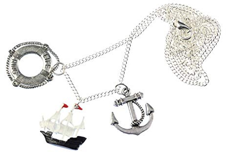 Miniblings 3er Set Maritim Piratenschiff Kette Segelschiff 80cm Anker Boot Segel - Handmade Modeschmuck - Gliederkette versilbert