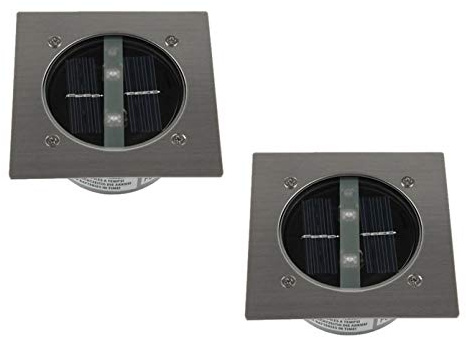 2er SET moderner Solar LED Bodeneinbaustrahler 4-eckig in Edelstahl / Glas für Außen